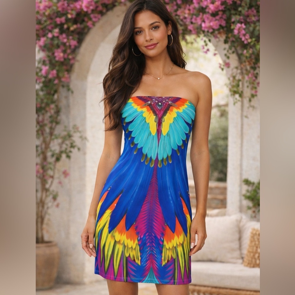 Hale Bob Blue and Green Sheath Midi Dress Spaghetti Strap